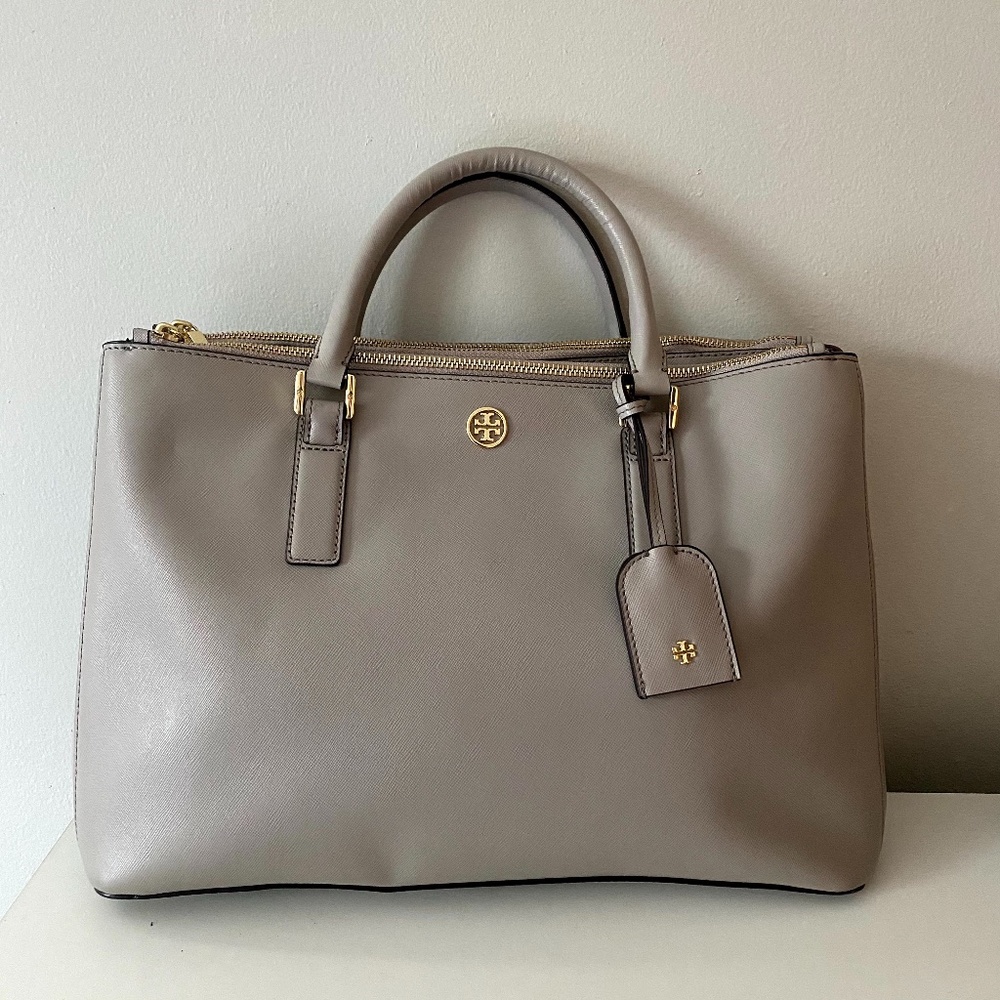 Tory Burch Robinson Double Zip Tote, Gray